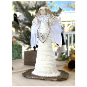 Angel Christmas Ornament, Handmade Doll With Wood Heart, White Christmas Angel, Cotton Doll Christmas, Faceless Angel, Doll for Mantle,