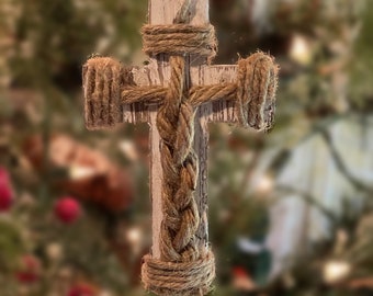 Cord of Three Strands, Christmas Wedding, Custom Ornament Wedding Wood Cross, Unity Braids Ecclesiastes 4:12 Unity Christmas Jute Ornament
