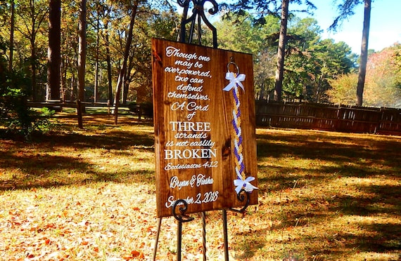 Cord Of Three Strands, Unity Braids®, Anniversary Gift, Rustic Wedding Sign, Custom Wood Signs, Full Verse, 17x24" Personalized, Ceremony