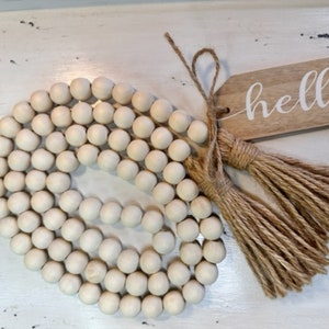 Farmhouse Natural Wood Bead Garland, Farm Decor, Tiered Tray Decor, Rustic Beaded Garland, Garland Tassel, Rustic Beads Farmhouse Decor Bead