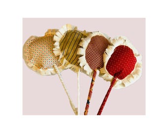 Cloth Sunflower Picks, Primitive Fabric Flower Picks, Handmade Rustic Floral Stems