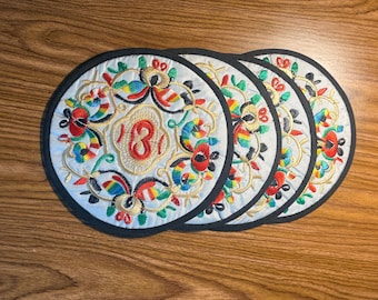 Beautiful Handcrafted Embroidered Coaster Set – Colorful Floral Design, with Festive Colorful Pattern, Home Warming Gift