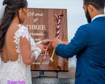 Cord Of Three Strands, Rustic Unity Braids®, Wedding Sign, Chic Ceremony, Anniversary Gift, Vow Renewal, Rustic Wood Sign,