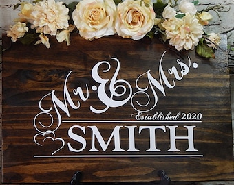 Mr and Mrs, Last Name Sign, Custom Wedding Sign, Established Sign, Anniversary Gift, Rustic Wedding Decor, Personalized Engagement Gift