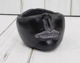 Concrete Face Planter, Minimalist, Succulent Pot, Glitter Lips, Sculpture Shaped, Concrete Air Plant Pot, Gen Z Decor, Modern Decor,