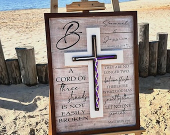 Cord Of Three Strands, Unity Braids® Cross Sign, Shiplap Style Ecclesiastes Wood Sign Wedding Gift Ceremony Alternative