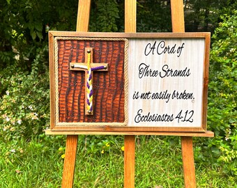 Cord of Three Strands Wedding Sign, Stamped Leather, Cross Unity Sign, Wedding Ceremony Decor, Anniversary Gift, Knot Ceremony, Unique Gift