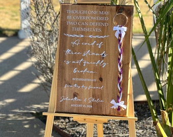 Unity Cord Of Three Strands, Unity Braids®, Anniversary Gift Idea, Rustic Wedding, Unity Sign, Custom Wood Sign, Custom Unity Ceremony