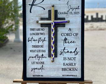 Cord Of Three Strands, Unity Braids® Cross Sign, Shiplap Style Unity Wedding Sign, Ecclesiastes Wood Sign Wedding Gift Ceremony Alternative