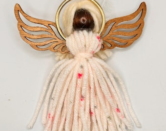 Angel Christmas Ornament, Keepsake Doll, X-Mas Rag Doll, Faceless Angel Decor, Angel with Wood Wings, Country Chic Home, Nursery Decor Gift