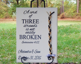 Wood Wedding Sign, Unity Braids®, Cord Of Three Strands 17"x17" Wedding Board, Marriage Sign, Rope Braid Wooden Sign, Rustic Sign Attached