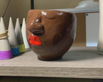 Concrete Face Planter, Minimalist, Succulent Planter Flower Pot, Human Face Sculpture Shaped, Concrete Air Plant Pot, Modern Planter 3 1/2"