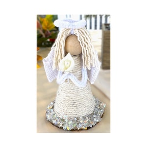 Angel Christmas Ornament, Handmade Doll With Lily Flower, White Christmas Angel, Cotton Doll Christmas, Faceless Angel, Doll for Mantle