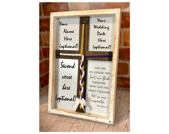 Cord of Three Strands Framed Cross Sign, Unity Braids® Wedding Sign, Distressed Vintage Old Farmhouse Ceremony