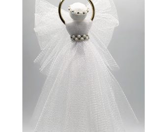 White Christmas Angel Ornament, Tree Decor, Angel Lovers, Angel Memorial Doll, Handmade Faceless Angel, Angel with Halo, Holiday Tree Trims