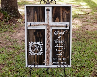 Cord of Three Strands Sign, 17"x24" Wedding Cross Sign, Wedding Ceremony Sign, Unity Braids Sign, Wedding Signs, Unity Ceremony Alternative