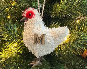 Country Rustic Chicken With M Hanging Ornament