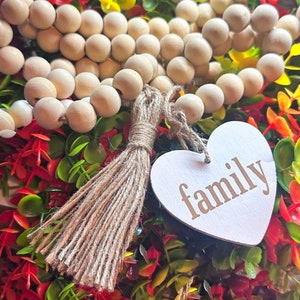 Farmhouse Natural Wood Bead Garland, Farm Decor, Tiered Tray Decor, Rustic Beaded Garland, Garland Tassel, Rustic Beads Farmhouse Decor Bead