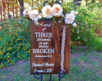 Cord Of Three Strands, Wedding Sign, Ceremony Sign, Wood Sign, Ecclesiastes, Wedding Gift, Fall Wedding, Unity Braids® Wedding Décor Sign