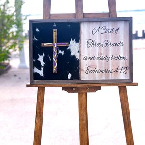 Real Cowhide Wedding Cross Sign, Unity Braids Cowhide Board 18&quot;x12&quot; Rustic Cowhide Wood, Wedding Decor, Rustic Western Wedding Cowhide Cross