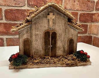 Country Farmhouse Church, Rustic Church, Table Top Decor, 9x2.5x7