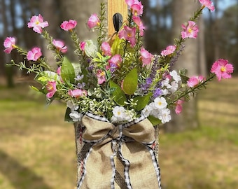 Harvest Flower Bag, Country Summer Decor, Rustic Farmhouse Decor, Faux Flower Decor, Spring Door Hanger, Garden Decor, Gift For Her, Swag