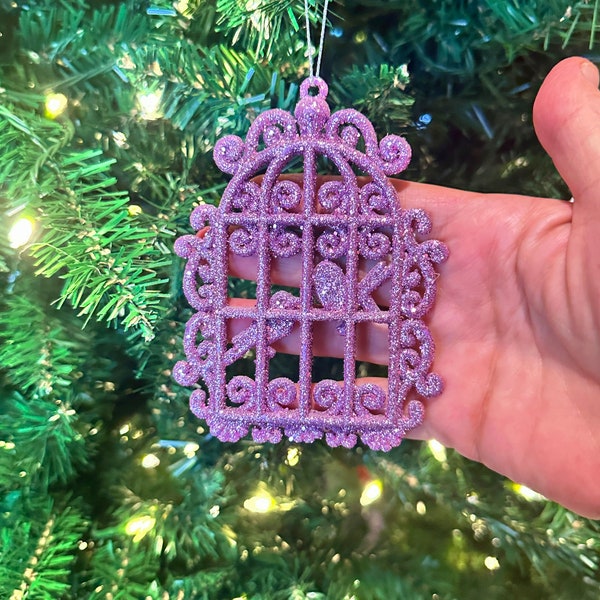 Resin Glitter Birdcage, Vintage Style Birdcage Ornament, Christmas Decor Handmade, OOAK Christmas tree decoration, Whimsical, Set of Three