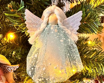 Angel Christmas Ornament, Keepsake Doll, Farmhouse Rag Doll, Faceless Angel Decor Angel with Sparkle Wings, Country Chic Home, Baby Shower