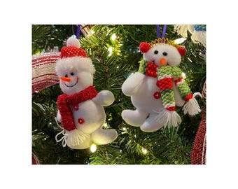 Set of Two small Felt Snowman Ornaments, Handmade Christmas Ornaments, Christmas Decorations, Tree Ornaments Snowman, Holiday Decor