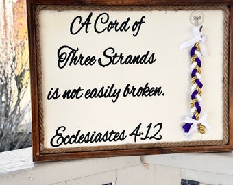 Cord Of Three Strands, Unity Braids® Cross Sign, Unity Wedding Sign, Ecclesiastes Wood Sign Wedding Couples Gift, Unity Ceremony Alternative