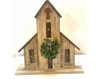Country Farmhouse Church Rustic Church Table Top Decor 10x8x10