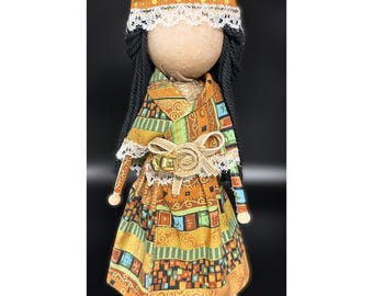 Native Indain Doll, Angel Christmas Ornament, Black Hair Angel, Faceless Mexican Angel, Indigenous Aztec, Cherokee Osage Nativity Doll Gift