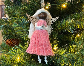 Angel Christmas Ornament, Keepsake Doll, X-Mas Rag Doll, Faceless Angel Decor, Angel with Wood Wings, Country Chic Home, Nursery Decor Gift
