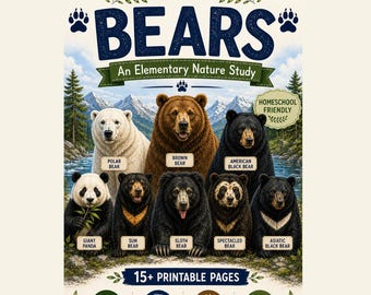 Bear Unit Study Printable | Bear Science Activities | Elementary Nature Study | Homeschool Animal Unit | Coloring Pages PDF