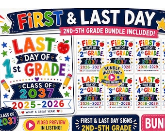 Class of 2037 First & Last Day of School Bundle | 1st – 5th Grade Printable Signs | First - Fifth Grade Memory Signs | Instant Download PDF