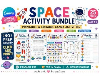 SPACE | Planet | Activity Bundle for kids PDF + Editable Canva Template | Homeschool Space Unit Study | Preschool & Elementary Learning Pack