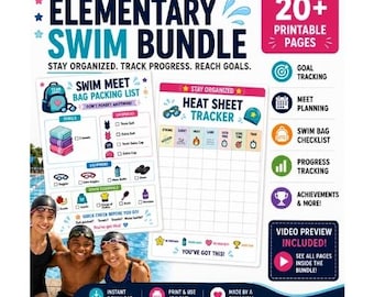 Kids Swim Planner Bundle Printable | Swim Team Journal & Meet Tracker | Elementary Swimmer Organizer PDF | Swim Mom Planner