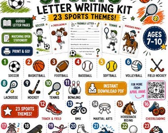 Sports Letter Writing Kit for Kids, Pen Pal Template Printables, Classroom Writing Activity, Elementary School Stationery, 20+ Sports Themes
