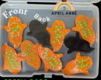 Holographic Ghost Domino Set – Handmade Orange Glitter Resin Dominoes