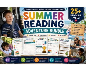 Summer Reading Kids Bundle | Homeschool | Printable Reading Worksheets + Editable Canva Template | Summer Reading Activities Adventure