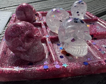 Sparkle Skull Tic-Tac-Toe Game – Handmade Resin Set