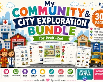 My Community & City Exploration Bundle | Printable Social Studies Activities for PreK–2nd | No Prep PDF