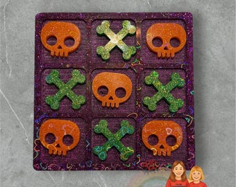 Skull & Bones Tic Tac Toe – Halloween Game Board handmade