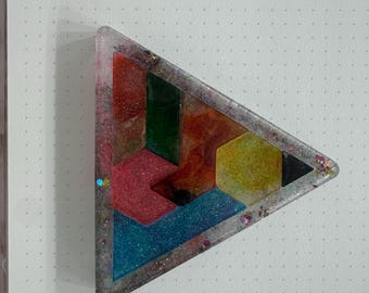 Handmade Rainbow  colorful Bright Fun Tangram Puzzle: Resin Montessori Toy Preschool Brainteaser Math Teacher Present Gift Idea