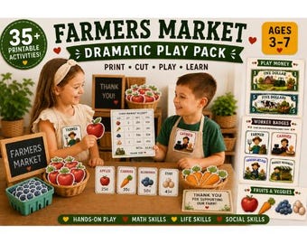 Farmers Market Dramatic Play Printables | Preschool Pretend Play Kit | Montessori Toddler Classroom Activities | Homeschool Kindergarten PDF