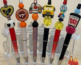 Handmade Beaded Pen Refillable Black ink Teacher Best Birthday Apple ABCs Preschool Book Lover reader Coffee Holiday Christmas Gift Ideas
