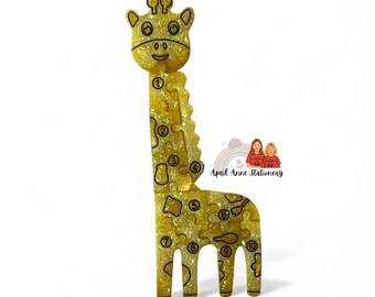 Yellow Sparkle Giraffe Number Puzzle | Handmade Resin Montessori Toy