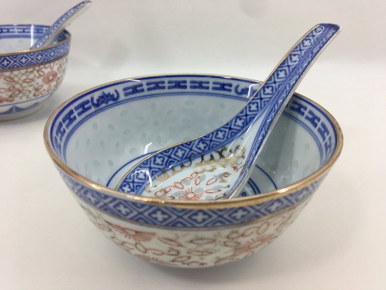 Vintage MACAU Porcelain Bowl and Spoon Chinese Rice Bowl Etsy