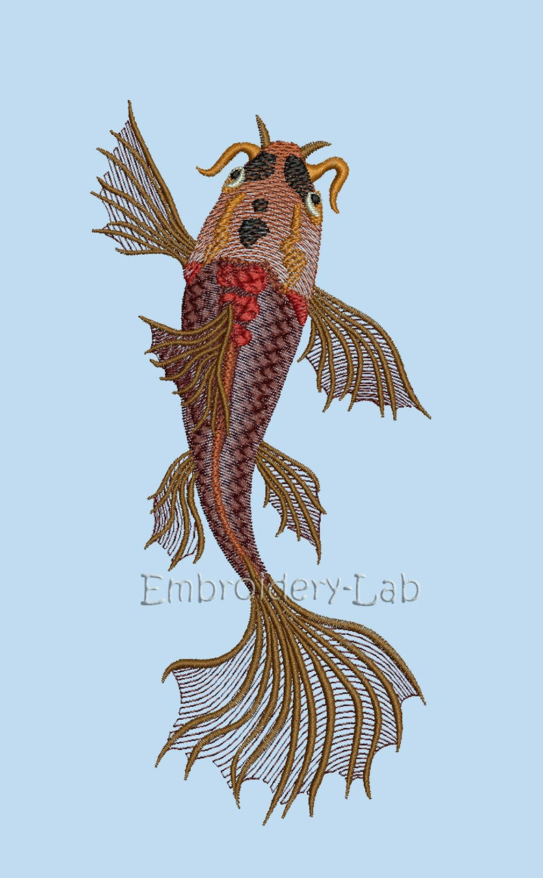 Koi Machine Embroidery Design Brown Carp Koi PES Design HUS Etsy