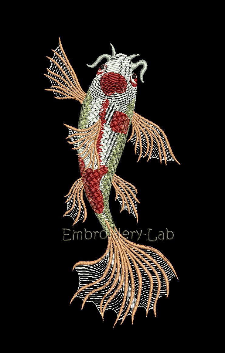 Koi white Machine Embroidery Design oriental embroidery PES Etsy